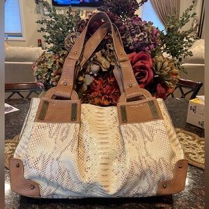 Jessica Simpson Faux Snake Print & Tan Vegan Leather Accents Shoulder Bag